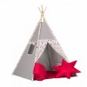 Stan pre deti teepee, típí s výbavou - sivý / hviezdy v modré, bodky