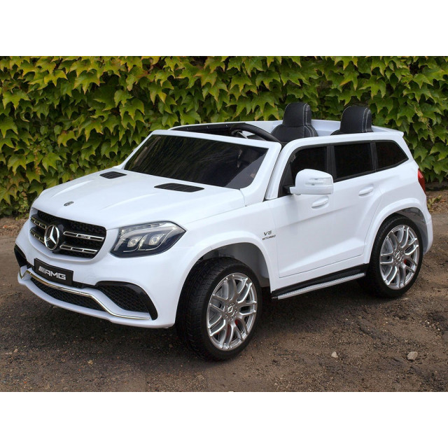 Dvojmiestný Mercedes GLS63 4x4,EVA kolesá,2,4G DO,LED osvetlenie,pérovanie,voltmeter,FM,USB,TF,čalunené sedačky,lakovaný biely