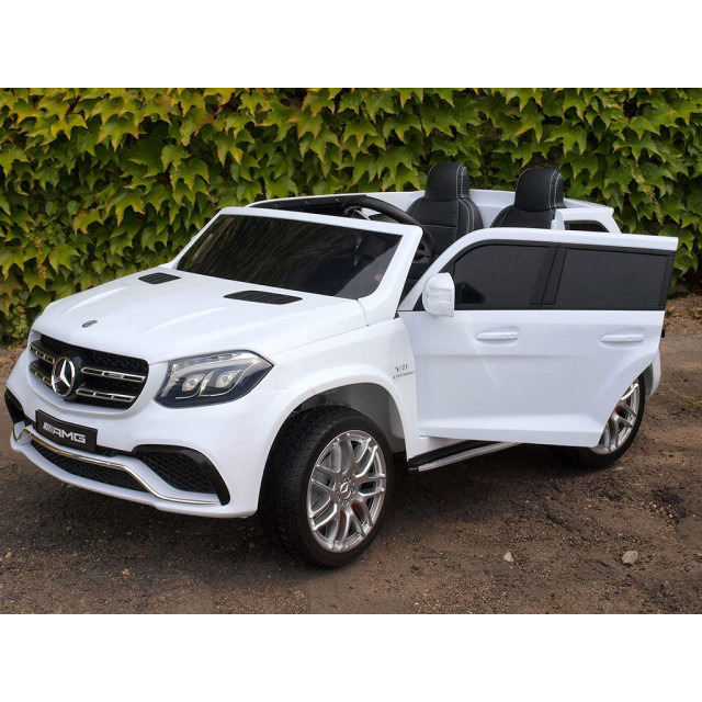 Dvojmiestný Mercedes GLS63 4x4,EVA kolesá,2,4G DO,LED osvetlenie,pérovanie,voltmeter,FM,USB,TF,čalunené sedačky,lakovaný biely