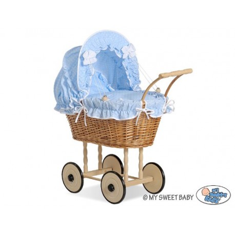 Prútený kočík pre bábiky prírodný