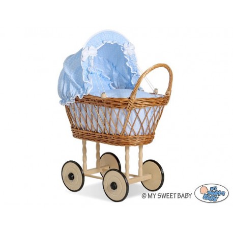 Prútený kočík pre bábiky prírodný