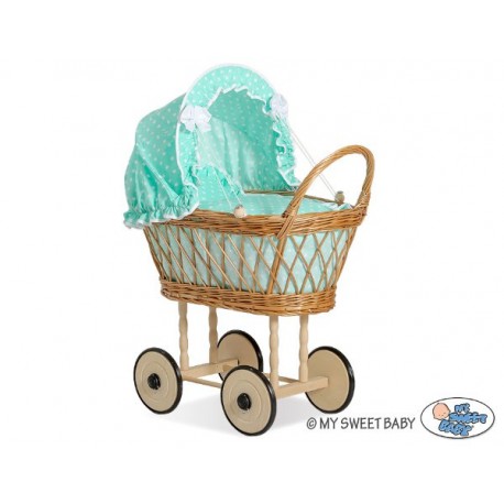 Prútený kočík pre bábiky prírodný