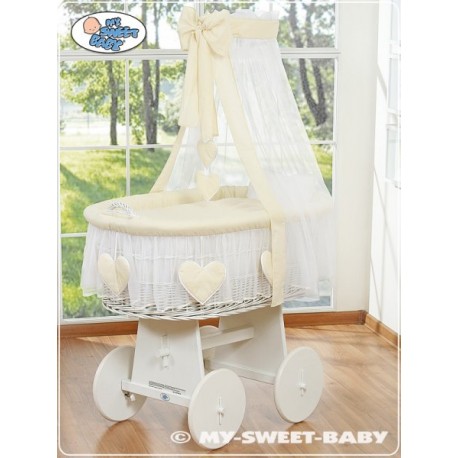 Prútený kôš pre bábätko biely Srdiečka