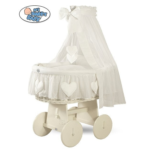 Prútený kôš pre bábätko biely Srdiečka