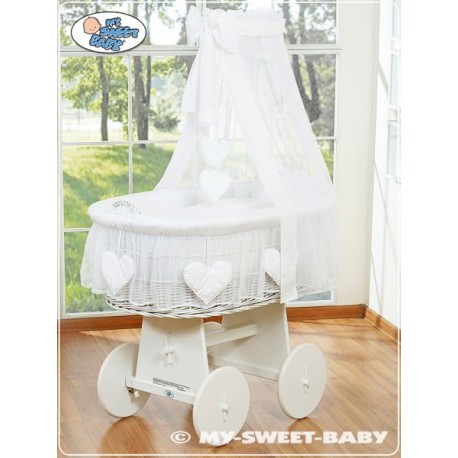 Prútený kôš pre bábätko biely Srdiečka