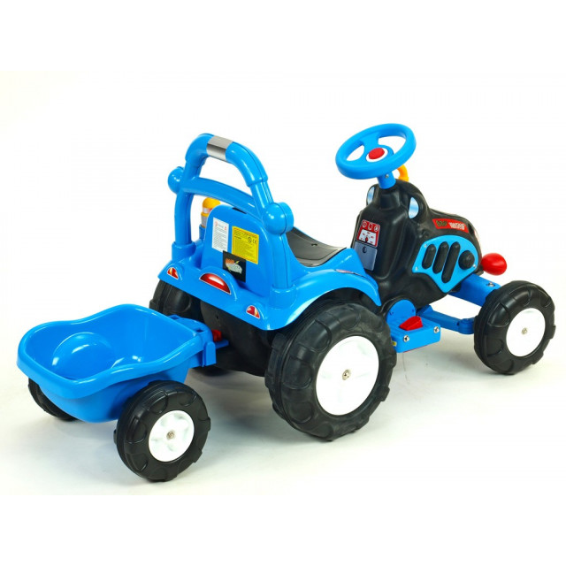 Elektrický traktor s vlečkou, modry, červený, zelený