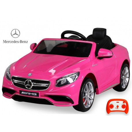 Mercedes - Benz S63 AMG, s 2.4G DO, pérovaním obidvoch náprav, EVA kolesami,12V, jahodovo červený