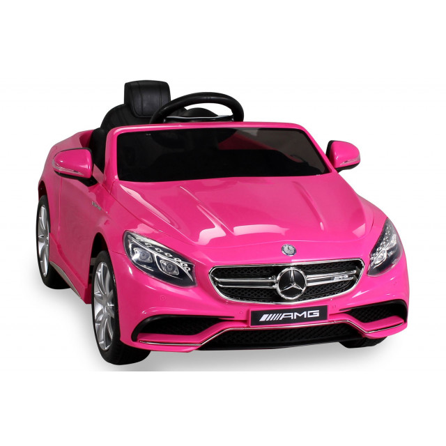 Mercedes - Benz S63 AMG, s 2.4G DO, pérovaním obidvoch náprav, EVA kolesami,12V, jahodovo červený
