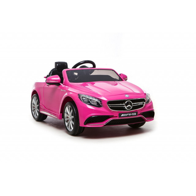 Mercedes - Benz S63 AMG, s 2.4G DO, pérovaním obidvoch náprav, EVA kolesami,12V, jahodovo červený