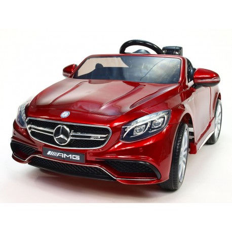 Mercedes - Benz S63 AMG, s 2.4G DO, pérovaním obidvoch náprav, EVA kolesami,12V, jahodovo červený