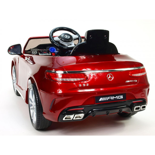 Mercedes - Benz S63 AMG, s 2.4G DO, pérovaním obidvoch náprav, EVA kolesami,12V, jahodovo červený
