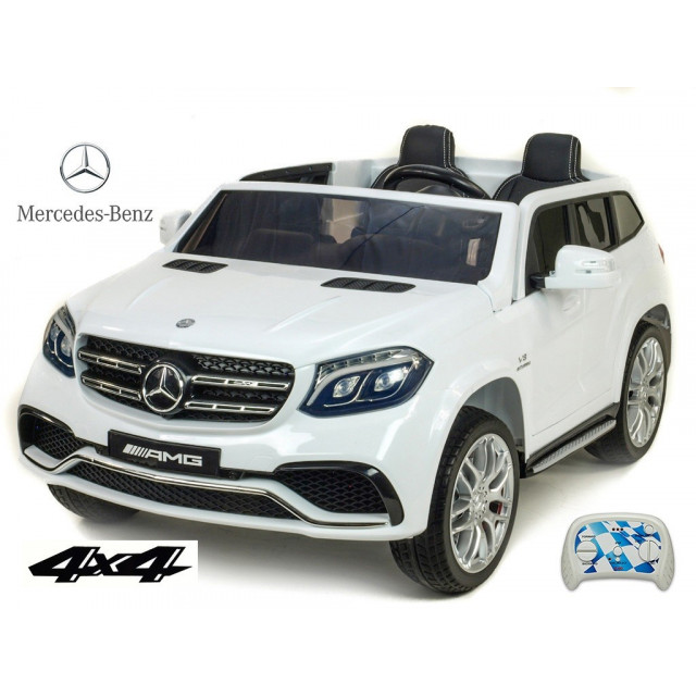 Dvojmiestný Mercedes GLS63 4x4,EVA kolesá,2,4G DO,LED osvetlenie,pérovanie,voltmeter,FM,USB,TF,čalunené sedačky,lakovaný biely