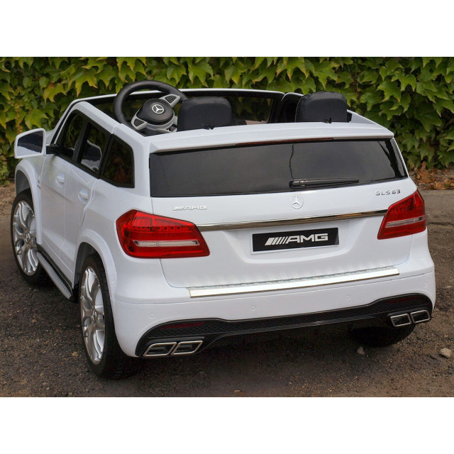 Dvojmiestný Mercedes GLS63 4x4,EVA kolesá,2,4G DO,LED osvetlenie,pérovanie,voltmeter,FM,USB,TF,čalunené sedačky,lakovaný biely