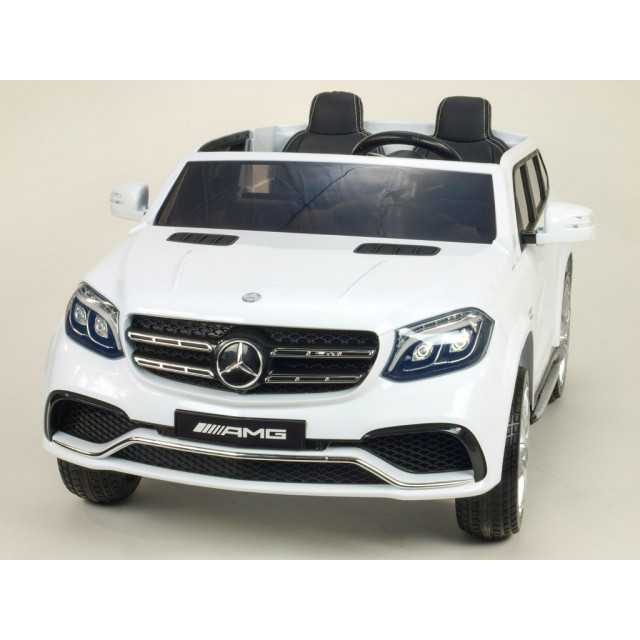 Dvojmiestný Mercedes GLS63 4x4,EVA kolesá,2,4G DO,LED osvetlenie,pérovanie,voltmeter,FM,USB,TF,čalunené sedačky,lakovaný biely