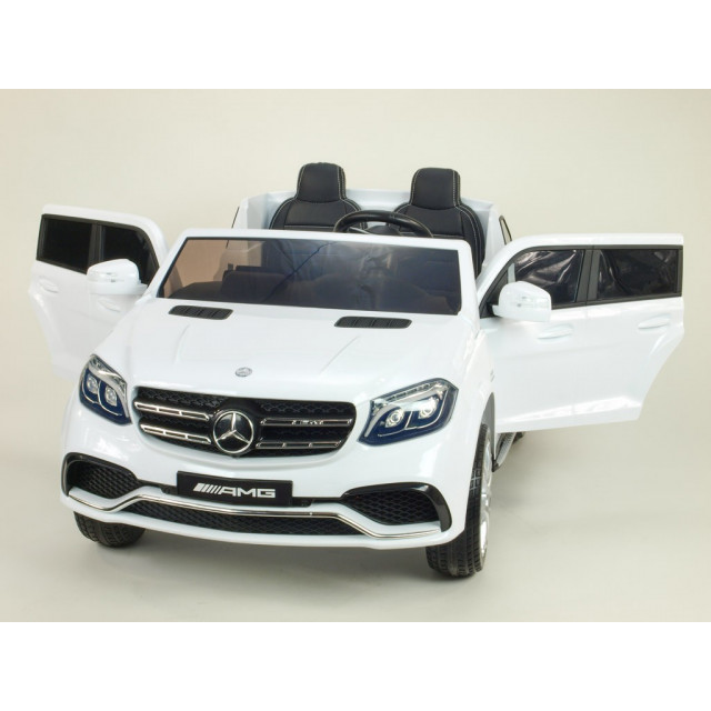 Dvojmiestný Mercedes GLS63 4x4,EVA kolesá,2,4G DO,LED osvetlenie,pérovanie,voltmeter,FM,USB,TF,čalunené sedačky,lakovaný biely