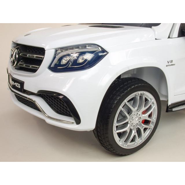 Dvojmiestný Mercedes GLS63 4x4,EVA kolesá,2,4G DO,LED osvetlenie,pérovanie,voltmeter,FM,USB,TF,čalunené sedačky,lakovaný biely