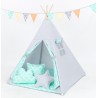 Stan pre deti teepee, típí s výbavou - sivý / hviezdy v modré, bodky
