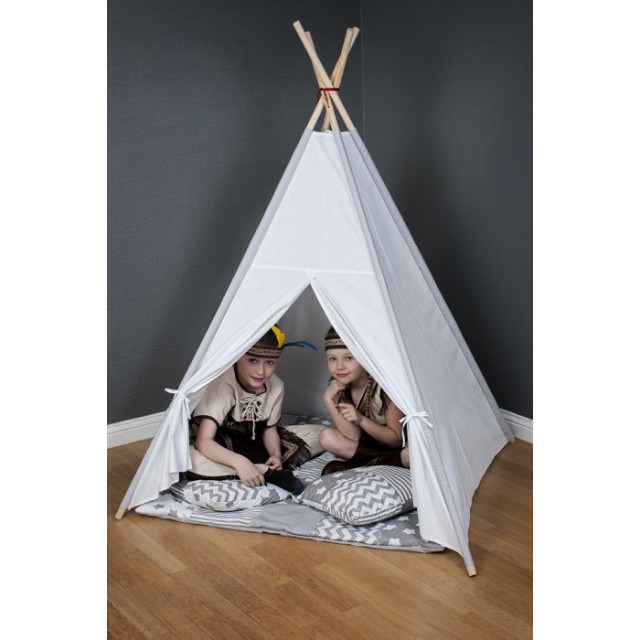 Stan pre deti teepee, típí s výbavou - sivý / hviezdy v modré, bodky