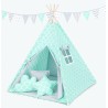 Stan pre deti teepee, típí s výbavou - sivý / hviezdy v modré, bodky