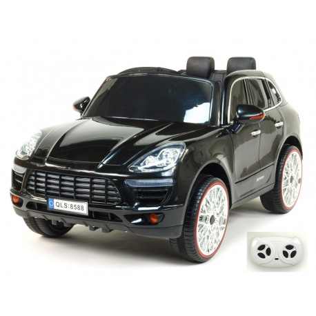 BMW X6 s 2,4G bluetooth DO, EVA kolesami, otváracími dverami,12V, čalunenou vyšívanou sedačkou, lakované čiernou farbou