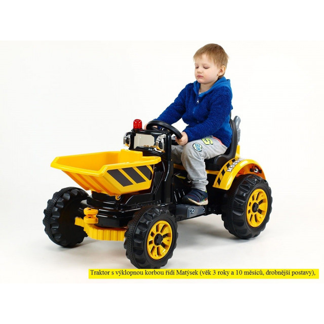 Traktor Kingdom s výklopnou korbou, mohutnými kolesami a konštrukciou, 2x motor 12V, 2x náhon, zelený