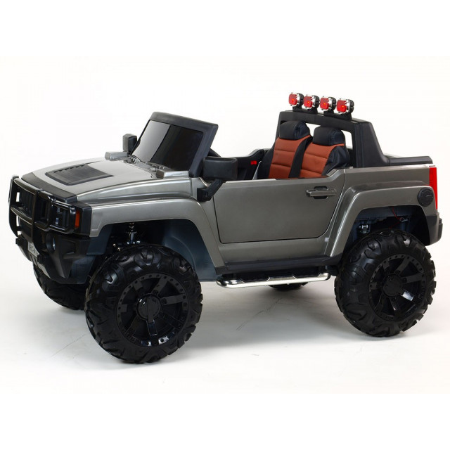 2-stný Hummer Simba s 2,4G DO,EVA kolesami,kývajúcimi nápravami,tlmičmi,USB,TF,Mp3,voltmetrom,čalunenou sedačkou,strieborná met.