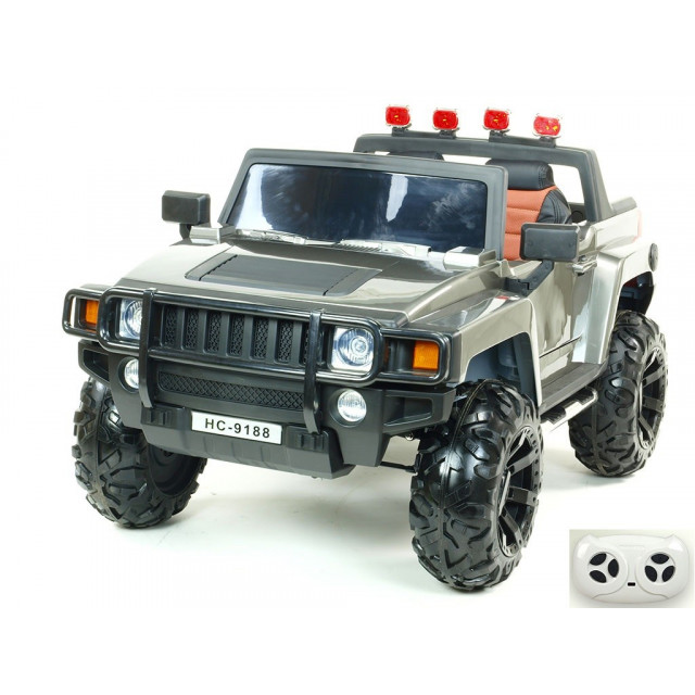 2-stný Hummer Simba s 2,4G DO,EVA kolesami,kývajúcimi nápravami,tlmičmi,USB,TF,Mp3,voltmetrom,čalunenou sedačkou,strieborná met.