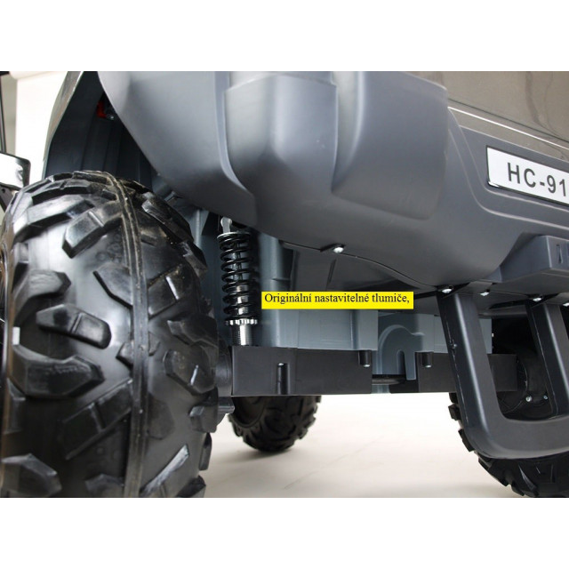 2-stný Hummer Simba s 2,4G DO,EVA kolesami,kývajúcimi nápravami,tlmičmi,USB,TF,Mp3,voltmetrom,čalunenou sedačkou,strieborná met.