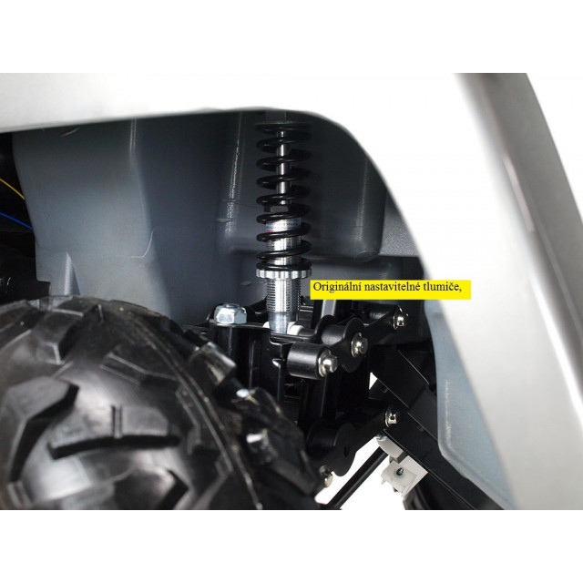 2-stný Hummer Simba s 2,4G DO,EVA kolesami,kývajúcimi nápravami,tlmičmi,USB,TF,Mp3,voltmetrom,čalunenou sedačkou,strieborná met.