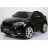 BMW X6 s 2,4G bluetooth DO, EVA kolesami, otváracími dverami,12V, čalunenou vyšívanou sedačkou, lakované čiernou farbou