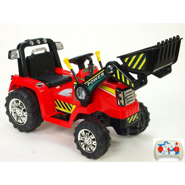 Traktor 12V, s mohutnými kolesami a konštrukciou, svetelnými LED efekty, 2xnáhon, červený