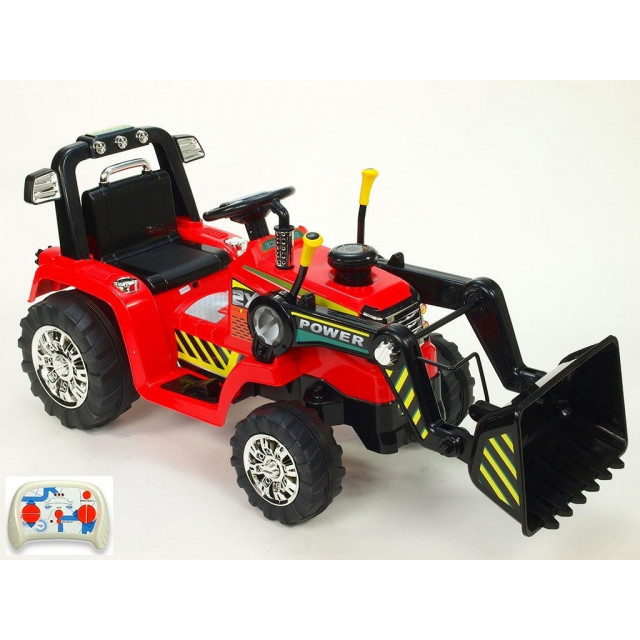 Traktor 12V, s mohutnými kolesami a konštrukciou, svetelnými LED efekty, 2xnáhon, červený