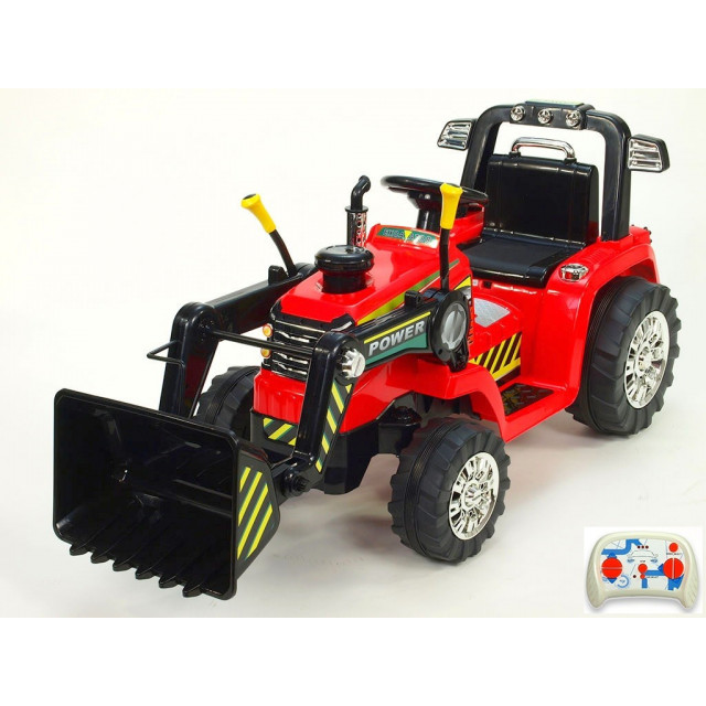 Traktor 12V, s mohutnými kolesami a konštrukciou, svetelnými LED efekty, 2xnáhon, červený