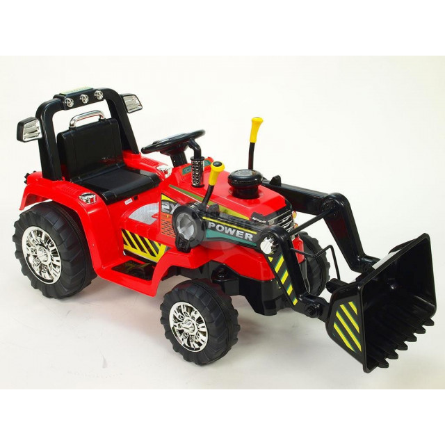 Traktor 12V, s mohutnými kolesami a konštrukciou, svetelnými LED efekty, 2xnáhon, červený