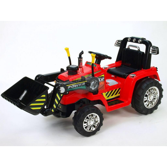 Traktor 12V, s mohutnými kolesami a konštrukciou, svetelnými LED efekty, 2xnáhon, červený