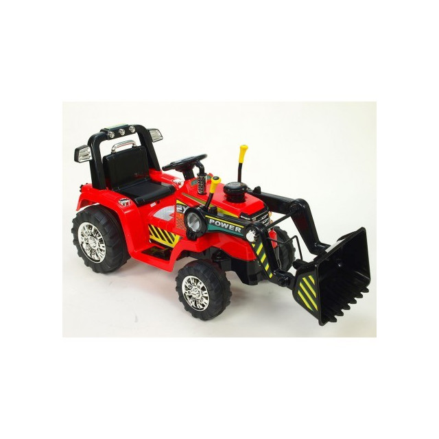 Traktor 12V, s mohutnými kolesami a konštrukciou, svetelnými LED efekty, 2xnáhon, červený