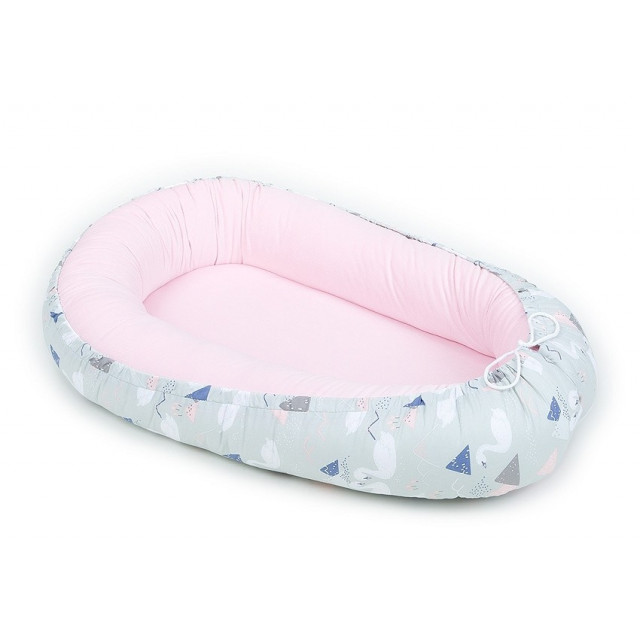 Obojstranný kokon pre bábätko. Mini hviezdičky sivé / mini hviezdičky biele