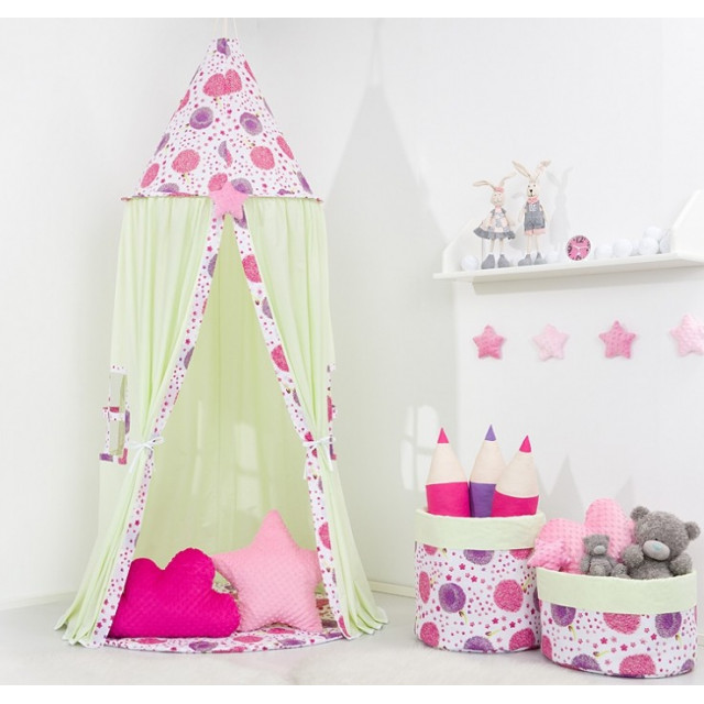 Stan pre deti, závesný stan - hviezdičky na šedom / ružový