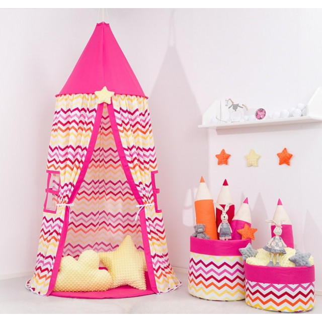 Stan pre deti, závesný stan - hviezdičky na šedom / ružový