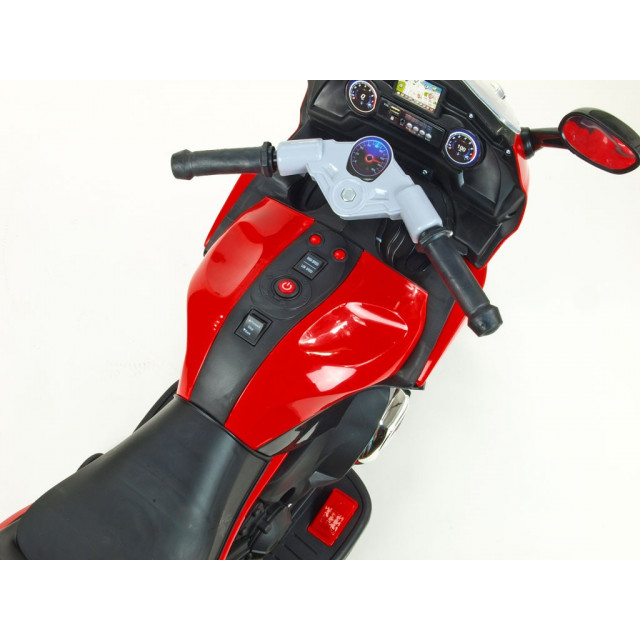 Cestná závodná motorka, 12 V, 2x motor, EVA kolesá, voltmeter, USB, TF, Mp3, LED osvetlenie