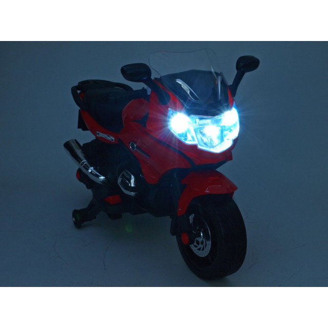 Cestná závodná motorka, 12 V, 2x motor, EVA kolesá, voltmeter, USB, TF, Mp3, LED osvetlenie