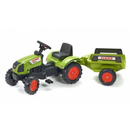 Šlapací traktor Claas Axos 330 s 2 funkčnými lyžicami, 2 kolesovým výklopným valníkom, dĺžka 225cm, Made in Francie