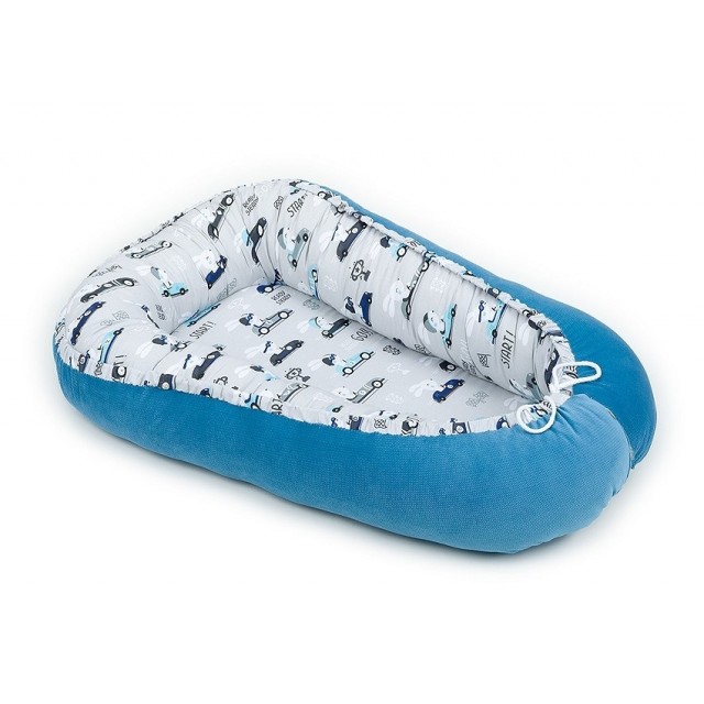 Obojstranný kokon pre bábätko. Mini hviezdičky sivé / mini hviezdičky biele