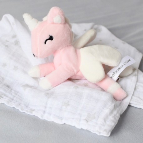 Mini plyšový jednorožec Metoo s mušelínovou plienkou sivo/ružový, 12cm