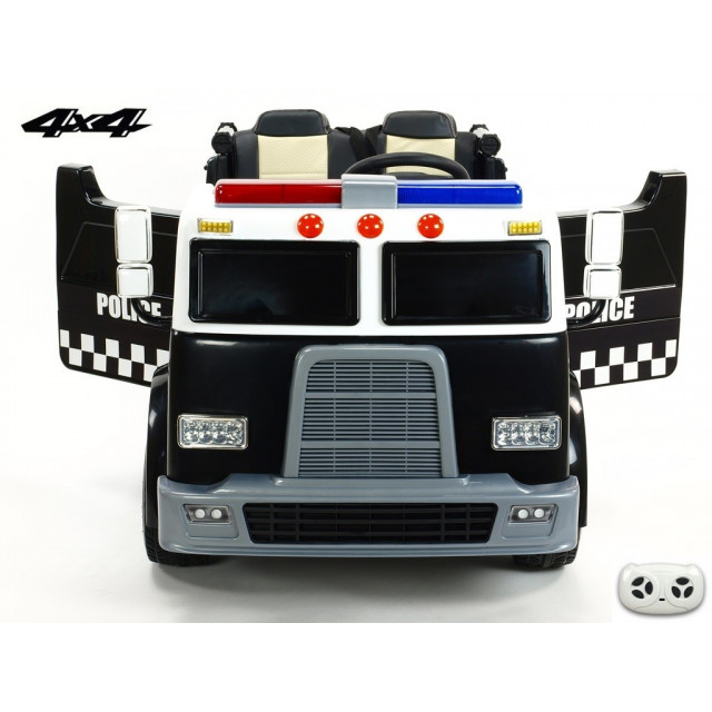 Dvojmiestný policajný bus 4x4 s 2,4 G DO, megafónom, sirénou, majákom, USB, MP3, voltmetrom, EVA kolesami