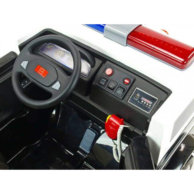 Dvojmiestný policajný bus 4x4 s 2,4 G DO, megafónom, sirénou, majákom, USB, MP3, voltmetrom, EVA kolesami