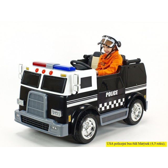 Dvojmiestný policajný bus 4x4 s 2,4 G DO, megafónom, sirénou, majákom, USB, MP3, voltmetrom, EVA kolesami