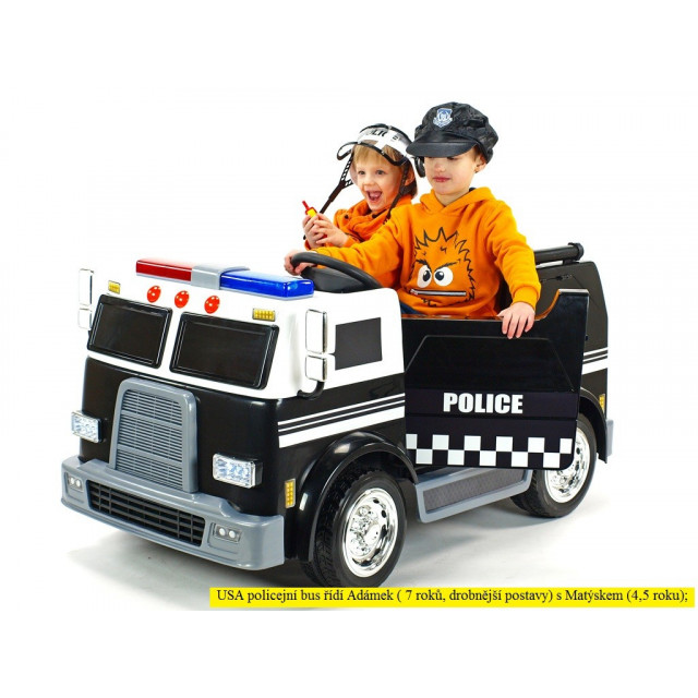 Dvojmiestný policajný bus 4x4 s 2,4 G DO, megafónom, sirénou, majákom, USB, MP3, voltmetrom, EVA kolesami