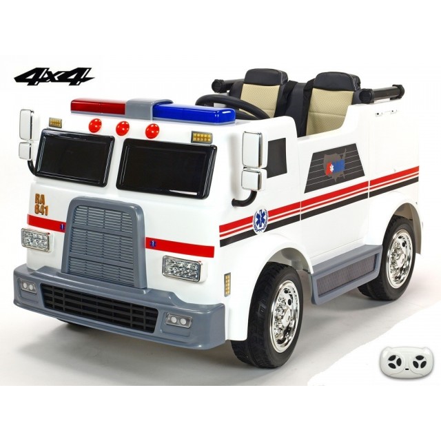 Dvojmiestný policajný bus 4x4 s 2,4 G DO, megafónom, sirénou, majákom, USB, MP3, voltmetrom, EVA kolesami