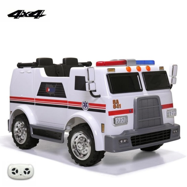 Dvojmiestný policajný bus 4x4 s 2,4 G DO, megafónom, sirénou, majákom, USB, MP3, voltmetrom, EVA kolesami